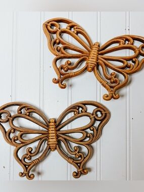 Vintage Set of 2 Butterfly Wall Decor | Mid Century